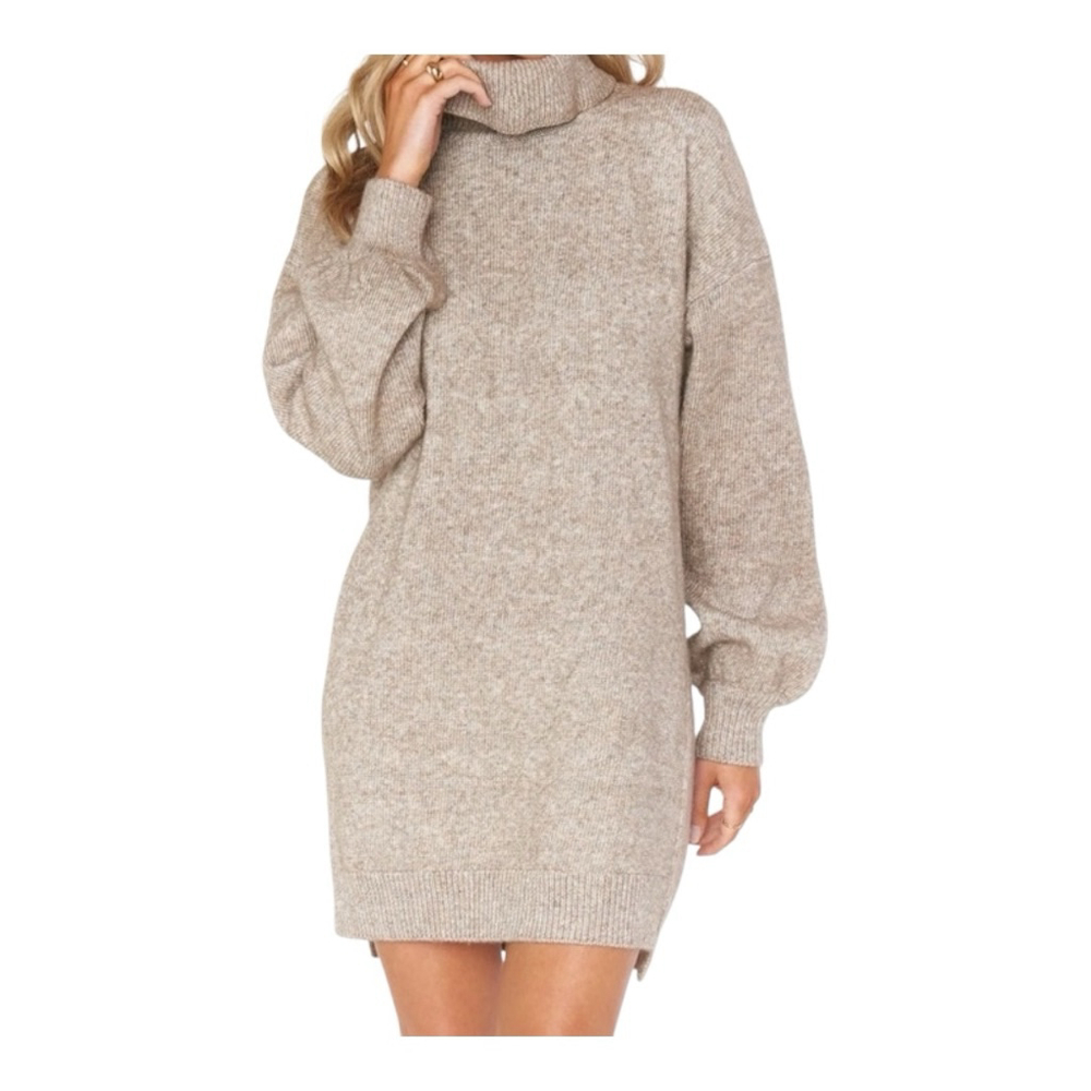 Show Me Your MuMu Beige Turtleneck Sweater Mini Dress